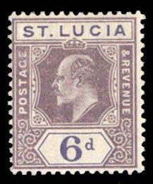 St. Lucia #54 Cat$27.50, 1905 6p violet and deep violet, hinged