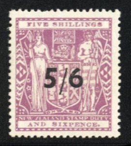 New Zealand #AR96 Cat$26+ (for hinged), 1944 5sh6p on 5sh6p rose lilac, never...