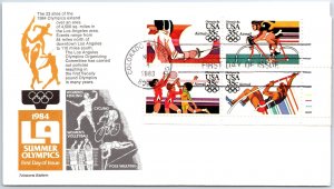 US FIRST DAY COVER 1984 ATHENS OLYMPICS SPORTS BLOCK OF (4) ON ARISTOCRAT CACHET