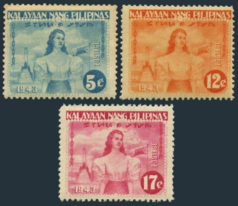 Philippines N29-N31,MNH.Mi 32-34.Independence of  Philippines Japan granted,1943