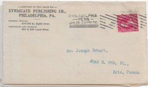 1897 Publishing Advertising Cover, Philadelphia to Erie, Pa w/Enclosure (56579)