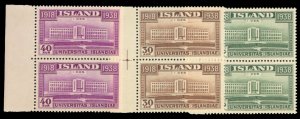 Iceland #209-211 Cat$78, 1938 University of Oslo, complete set in vertical pa...