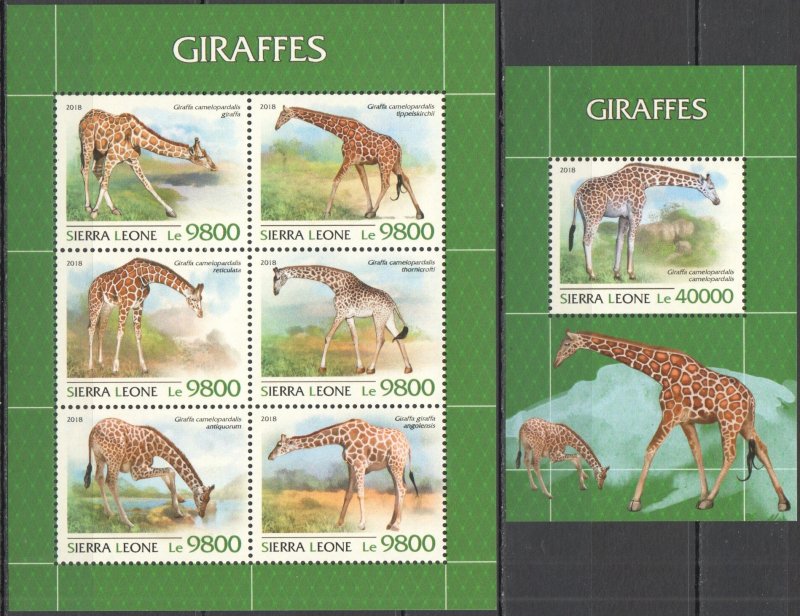 HM1529 2018 SIERRA LEONE GIRAFFES WILD ANIMALS FAUNA #10185-0+BL1552 MNH