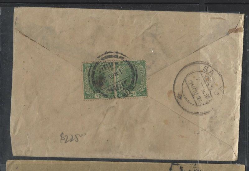 MUSCAT  (P2601BB)  1929  KGV 1/2A INDIA PR COVER MUSCAT TO INDIA