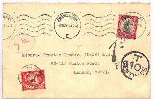 Johannesburg South Africa to London/Postage dues {samwells-covers} 1939 ZZ72