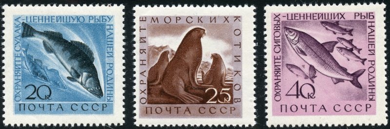 Russia Scott 2375-77 MF-VFNHOG - 1960 Fish Type Set - SCV $1.55