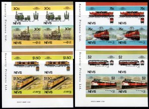 Nevis 1986 Mi#340/347 LOCOMOTIVES (V) Set in Pairs IMPERFORATED (16) MNH