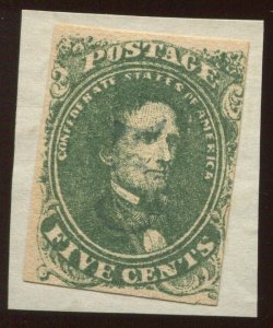 Confederate States 1 Used Stamp on Piece with Blue Numeral 5 CCL BX5177
