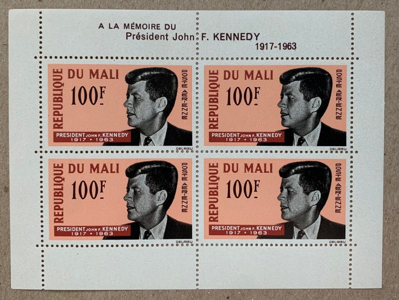 Mali 1964 Kennedy JFK sheetlet of 4, MNH. Scott C24a, CV $7.50