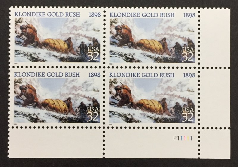 U.S. 1998 #3235 Plate Block, Klondike Gold Rush, MNH(see note).