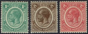 BRITISH HONDURAS 1922 KGV 1C 2C RED AND 2C BROWN