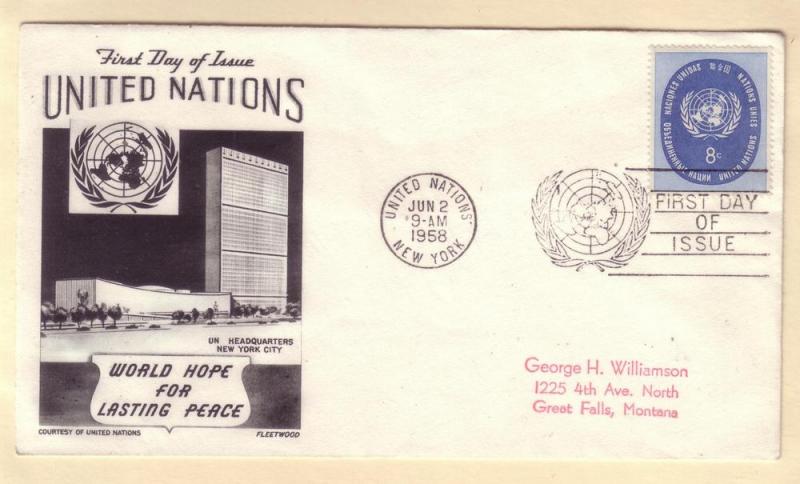 United Nations FDC Sc. # 64 Lasting Peace     L48