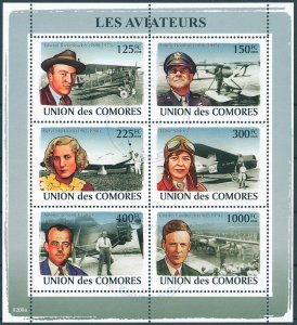 Comoros 2008 CTO Aviation Pioneers Stamps Charles Lindbergh Doolittle 6v M/S