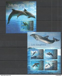 2013 Niger Fauna Marine Life Dolphins Les Dauphins Kb+Bl ** St2846