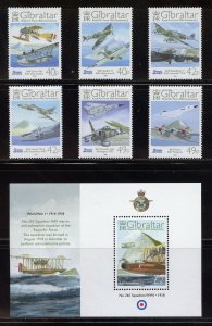 Gibraltar 1135-1141 MNH, Royal Air Force 90th. Anniv. Set with S/S from 2008.