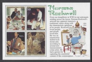 Catalog #2840 Souvenir Sheet of 4 Stamps 50ct Norman Rockwell Artist Painter