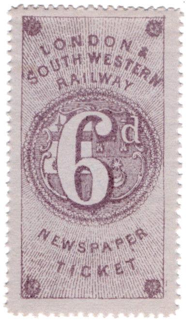 (I.B) London & South Western Railway : Newspaper Ticket 6d