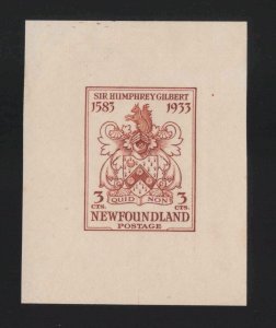 Newfoundland Sc #214 (1933) 3c yellow brown Gilbert Coat of Arms Die Proof