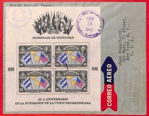 aa3671 - HONDURAS - POSTAL HISTORY - Souvenir Sheet  FDC COVER to USA 1940 Flags
