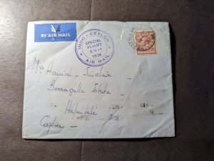 1936 England Airmail Cover Wotton to Hapuhale Indo Ceylon Special Xmas Flight