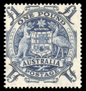 Australia #220 Cat$45, 1949 £1 deep blue, never hinged