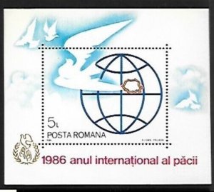 ROMANIA Sc 3404 NH SOUVENIR SHEET OF 1986 - PEACE YEAR