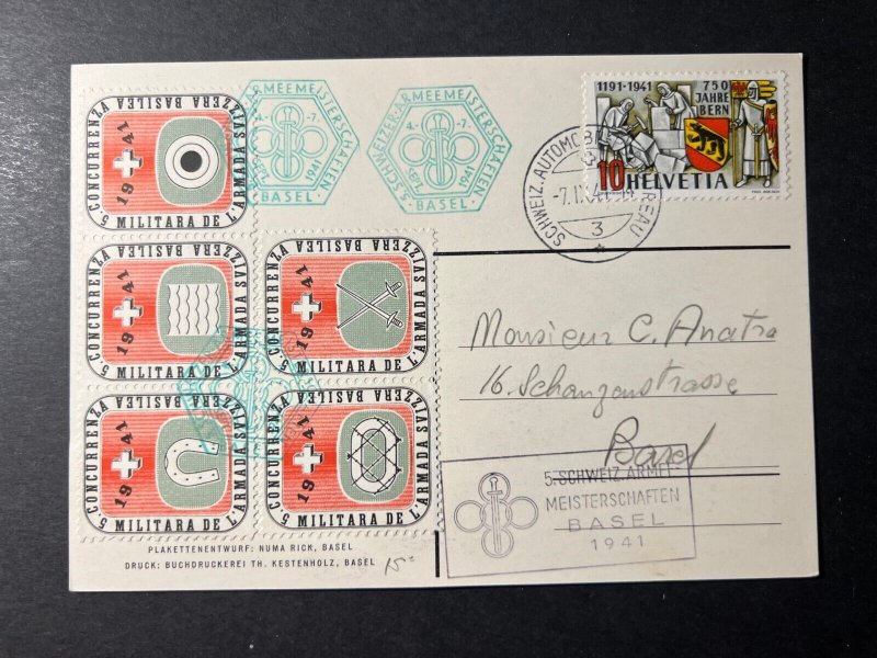 1941 Switzerland Postcard Cover Basel Local Use Military Army