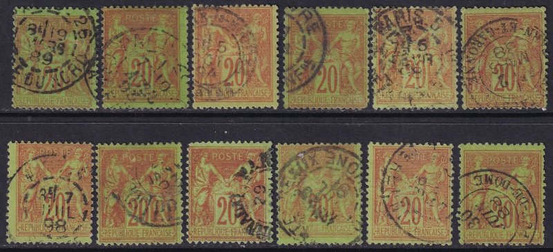 France 1879 Sc 98 selection of 12 used