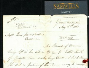 GB WALES Pembrokes Cover 1861 *Carew Mountain* Letter Wife LIGHTMAN Rare MS1732 