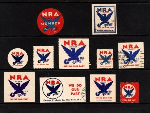 Assorted Vintage US Poster Stamps NRA Lot/11 Mixed Condition