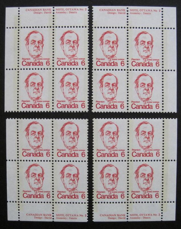 Canada 591ii Plate Blocks Matched Set Plate No. 2 VF MNH