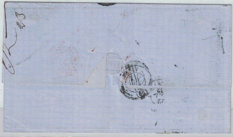 US Scott #75 and #68 5c Red Brown and 10c Green on 1862 cover to France from NY