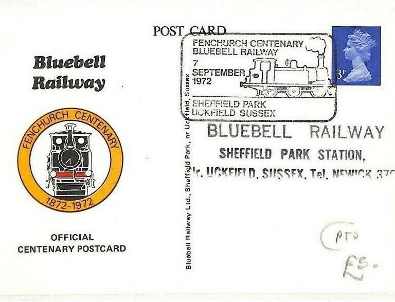 GB 1972 Sussex *Bluebell Railway* Card SHEFFIELD PARK STATION Cover AO129