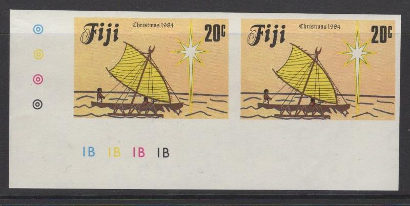 FIJI SG689 1984 20c CHRISTMAS IMPERFORATE PLATE NUMBER PAIR MNH