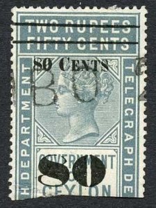 Ceylon Telegraph SGT101 80c on 2r50c Grey Only 3000 issued Cat 16 pounds