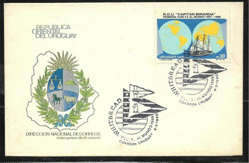 URY-168 URUGUAY 1990 SHIP SAILING WORLD AROUND TRIP WHITBREAD  COVER SPECIAL PMK