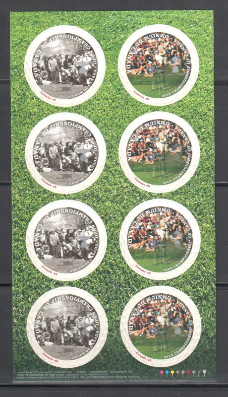 Canada #2051-2052 (2052i) Complete Sheet with Missing Silver Golfer-ECV $2500.00