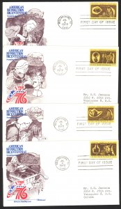 USA Sc# 1456-1459 Artmaster FDC Set/4 (Williamsburg, VA) 1972 Colonial Craftsmen