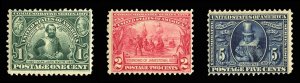 United States, 1904-9 #328-330 Cat$162.50, 1907 Jamestown, set of three, hinged
