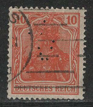 Germany Reich Scott # 119, used, perfin OEV, Mi#141