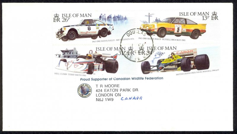 Isle of Man Sc# 359-362 on cover 1988 2.10 Car Racing