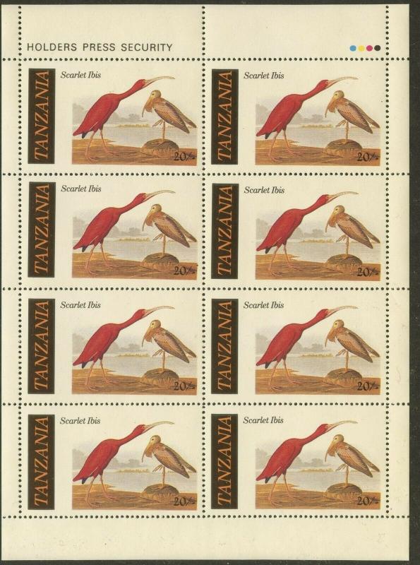 TANZANIA Sc#306-309 1986 Audubon Birds M/S of Eight Each Complete Set MNH