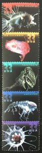 2000 Deep Sea Creatures Strip of 5 33c Postage Stamps, Sc# 3443, MNH, OG