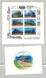 Grenada #1869-72 Trains 2v M/S of 6 & 2v S/S No Borders Imperf Chromalin Proofs