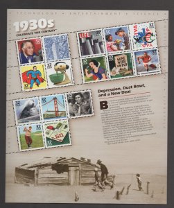 Scott#  3185a-o   unused MNH  OG 1930's Celebrate the Century  Sheet of 15