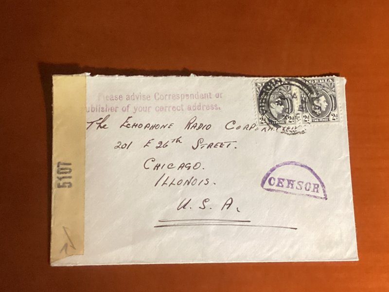 7/4/1944 Nigeria used pair censored cover sent to Echophone Radio Corp Chicago