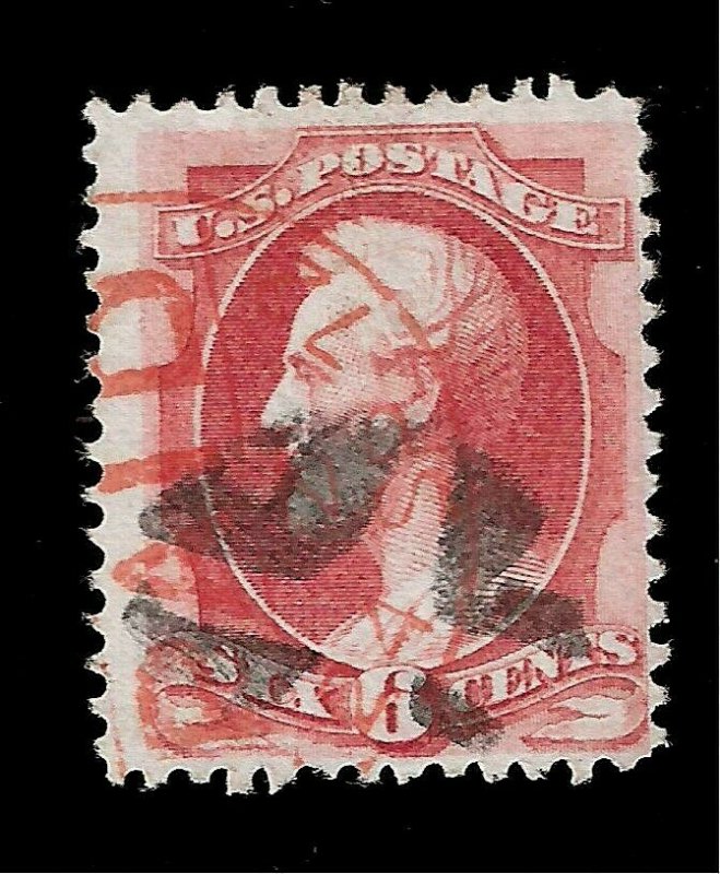 US 1870 Sc# 148 6 c LINCOLN Used - Black/Red Cancel-Crisp Color