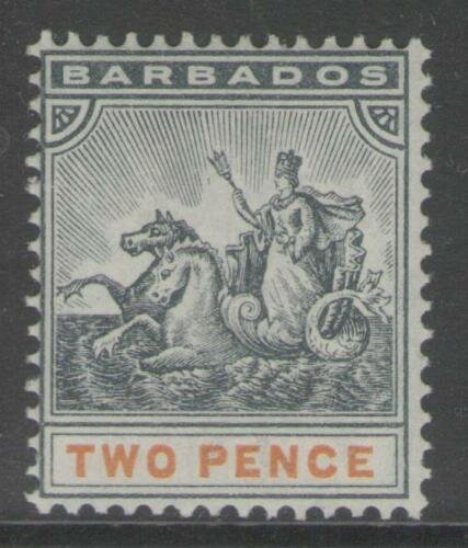 BARBADOS SG108 1899 2d SLATE-BLACK & ORANGE MTD MINT 