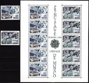 MONACO 1991 EUROPA: Space. TV and Communication Satellites. Set and S/Sheet, MNH