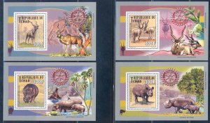 CHAD 2013 ADDAX & RHINOCEROS ROTARY SET OF FOUR  DELUXE SOUVENIR SHEETS  MINT NH